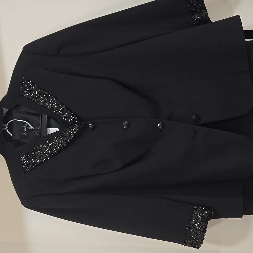 Emily Elegant Black Women's Skirt Suit with Embellished Trim